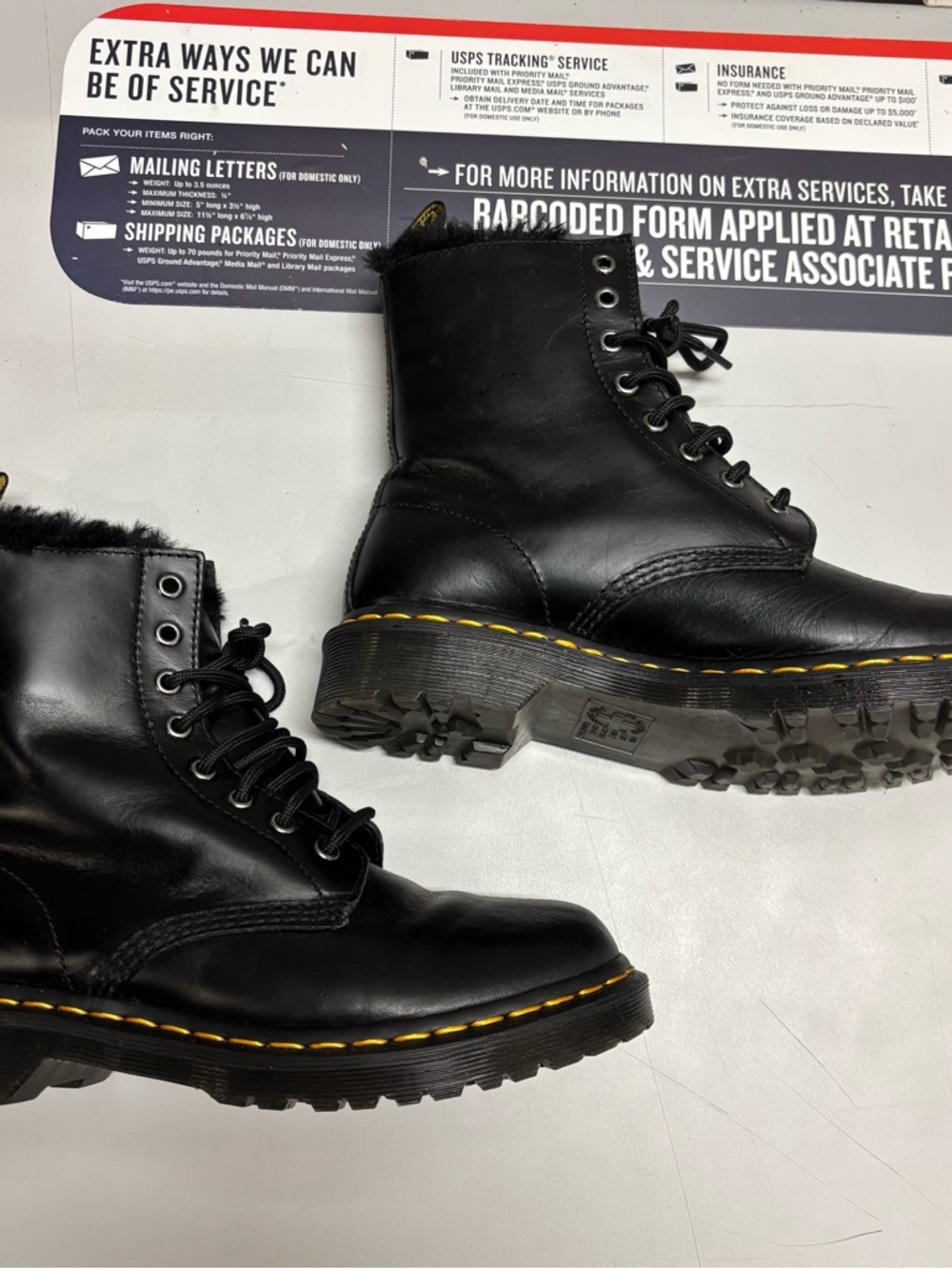 Dr. Martens Black Leather Lace-Up Fur Lined Combat Boots - Picture 2 of 7